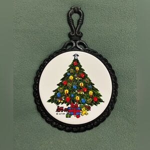 Vintage Cast Iron And Ceramic Tile Christmas Tree Trivet